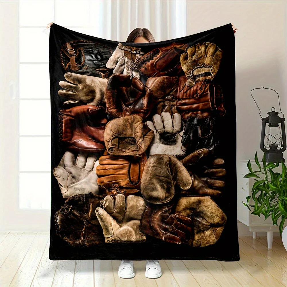 Old Baseball Gloves Collection Pattern Flannel Blanket Warm Cozy Printed Throw Blanket Living Room Bedroom Travel Holiday