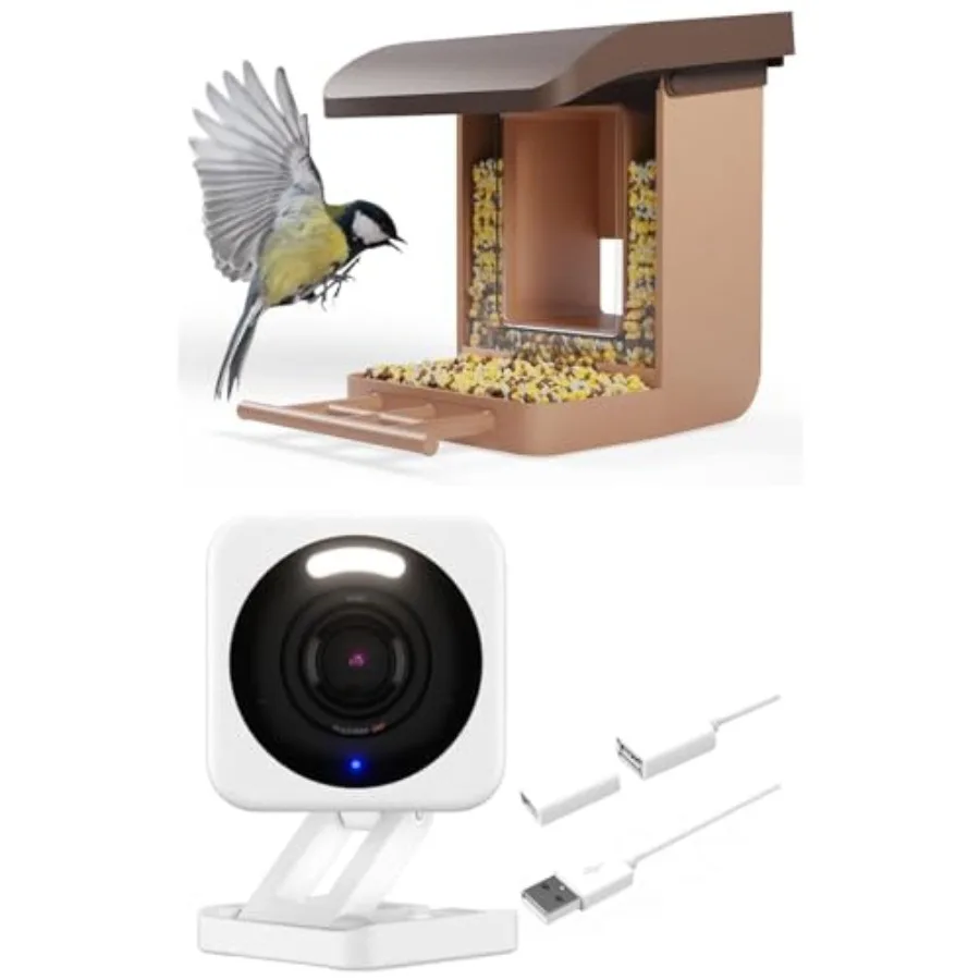 

Wyze Bird Feeder Camera Case Brown and Cam v4 White and 20ft Extension Cable