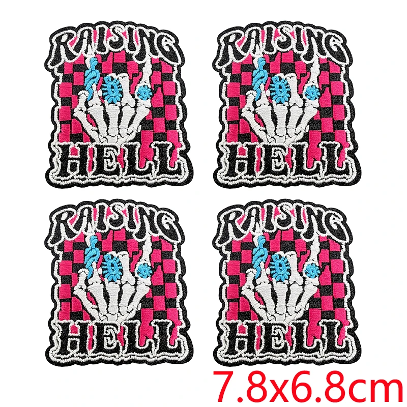 10PCS Western Cowgirl Funny Quote Iron On Embroidery Patches,Skull Hand Checkerboard Patches for Jacket Denim Backpack DIY Decor