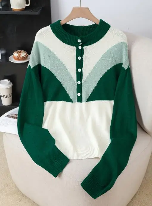 الخريف والشتاء أزياء اللون حجب الربط جولة الرقبة واحدة الصدر سترة طويلة الأكمام للنساء عارضة سترة #1