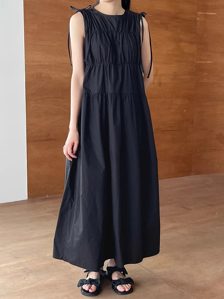 Vestido de Verano Nuevo, Hoado, con Lazo de Mariposa, Pado, Estilo Coreano, Falda Larga en Línea A, sin Mangas, Cuello R...