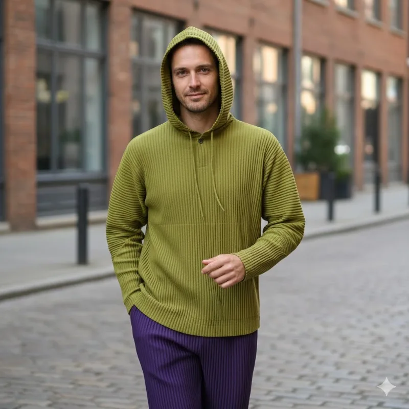 

Miyake плиссированная толстовка с капюшоном Plisse 2026, весенняя новинка, большой размер, свободная повседневная простая толстовка с капюшоном на шнурке, мужская складная одежда