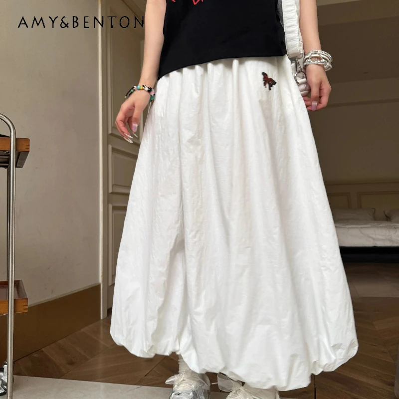 

Лето 2022, новая белая милая пышная юбка трапециевидной формы с облаком, оригинальный дизайн, корейские свободные универсальные женские юбки средней длины с бутоном цветка
