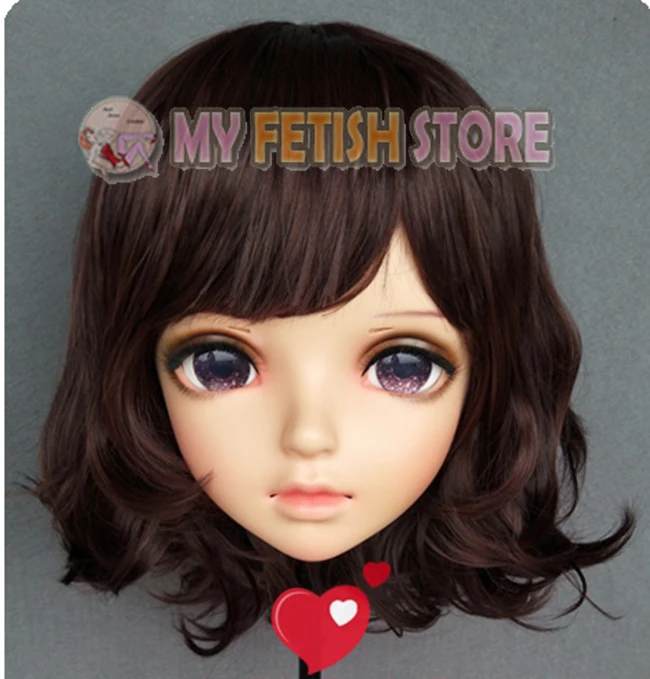 (Miao-3) Vrouwelijke Zoete Meisje Hars Half Hoofd Kigurumi BJD Ogen Crossdress Cosplay Japanse Anime Rol Lolita Masker Met Ogen En Pruik