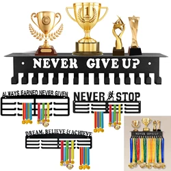 Medal Hanger Display Rack Wall Mount Metal Trophy Rack Ribbons Medals Display Hanger with Inspirational Words for Soccer Race