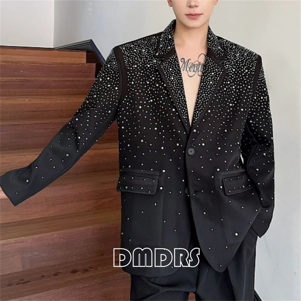 DMDRS Diamonds Suit Jacket for Men M-XL, Luxury Suit Blazer High-Street Single Breasted Jacket for Autumn, Party Pageant Blazer