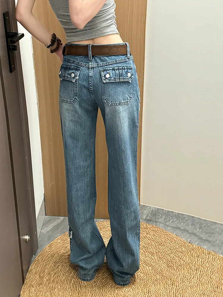 Retro American Style Gradual Washed Denim Jeans High Waist Straight Leg Micro Flared Long Trousers for Women Spring 2026