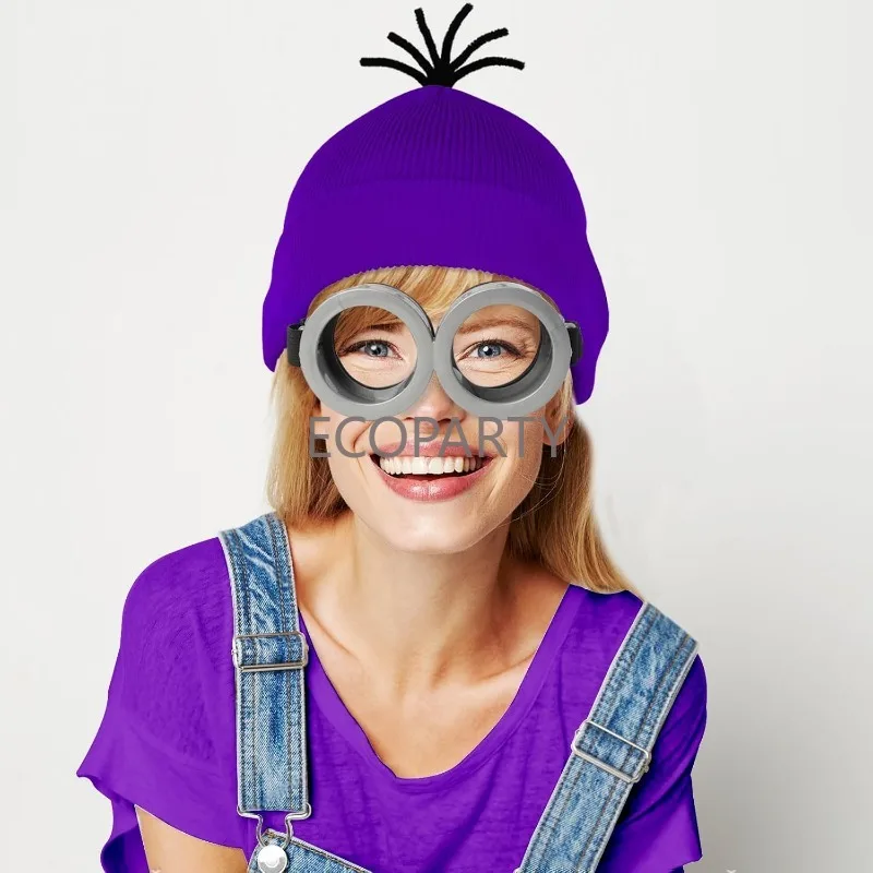 3-teiliges Halloween-Kostümzubehör für Erwachsene, lila Mütze/Brille, Brille/Handschuhe für Damen und Herren, Cosplay-Party-Set