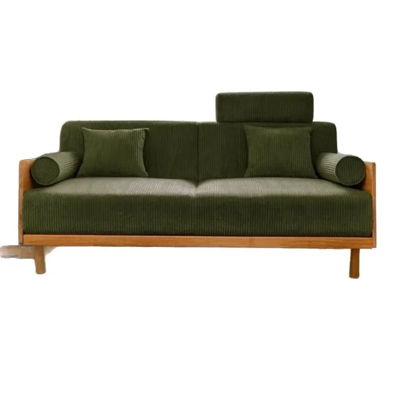 

Nordic sofa solid wood small apartment modern simple fabric living room cream wind log straight row Internet celebrity single