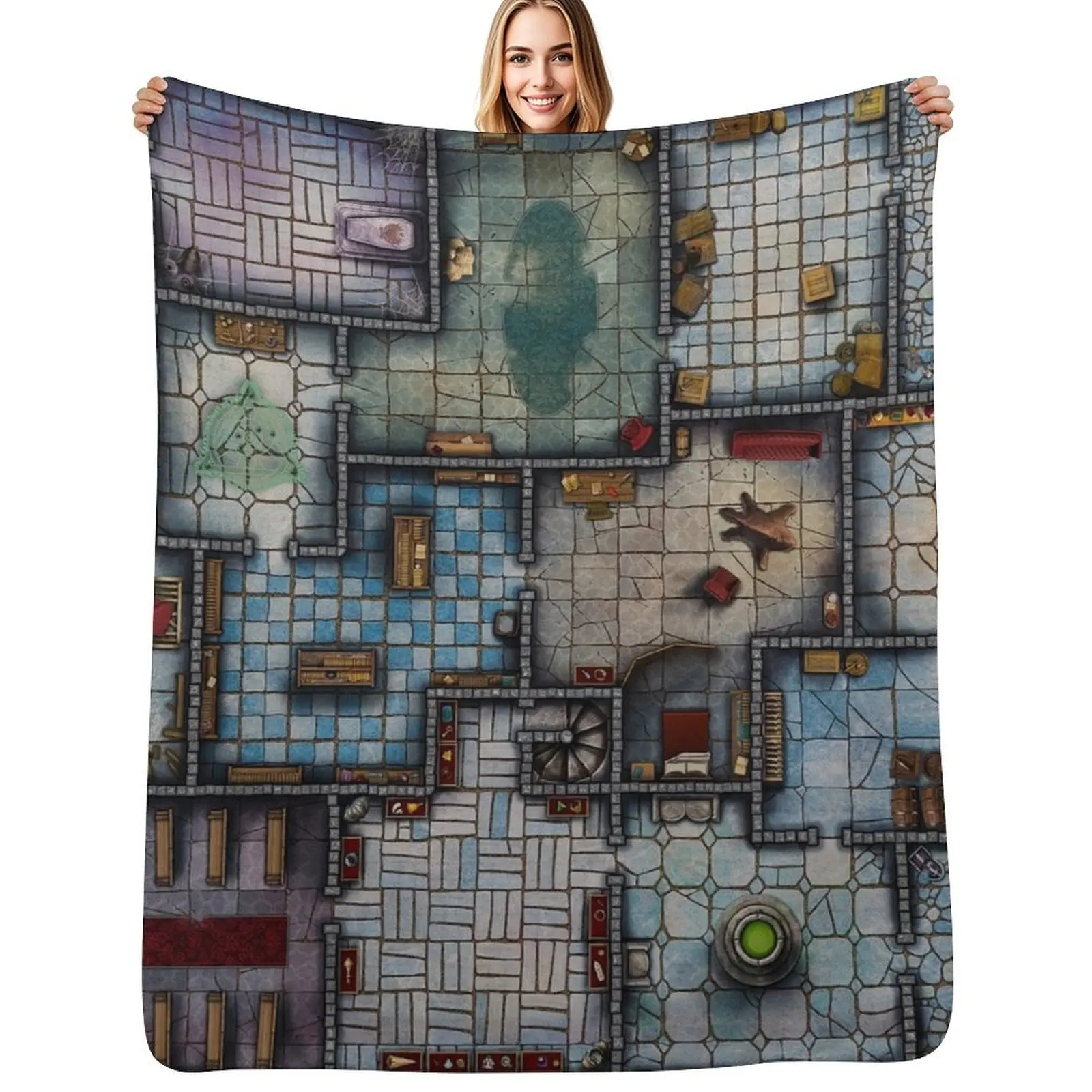 Dungeon Delve Adventure Fantasy RPG Map Throw Blanket Foldable Soft Warm Blanket for Outdoor Use