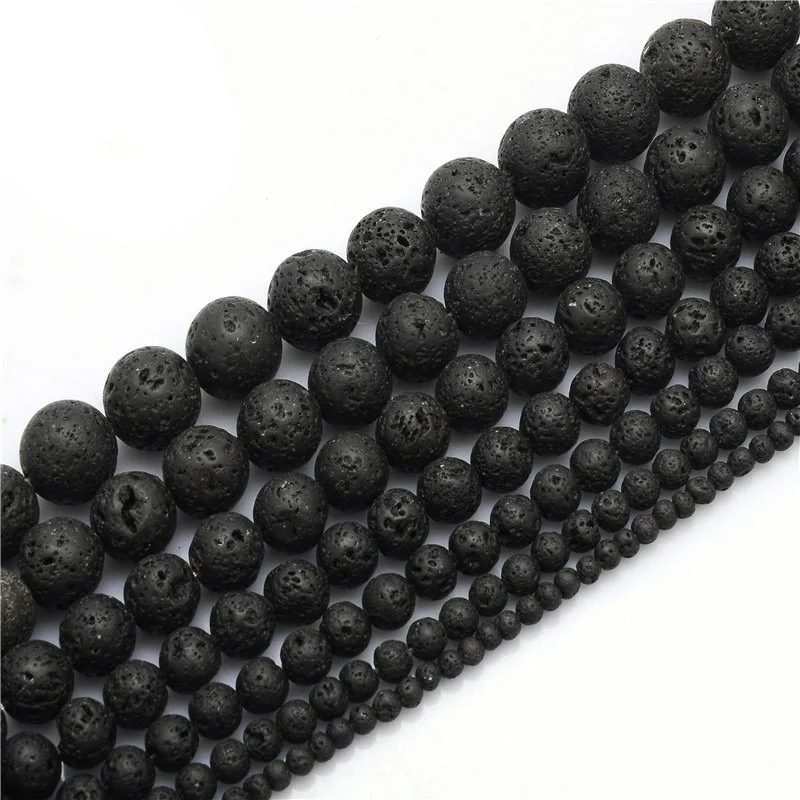 Perles Rondes en Pierre de Lave Volcanique Noire Naturelle, 4/6/8/10/12mm, pour Fabrication de Bijoux, Bracelet, DIY, Vente en Gros
