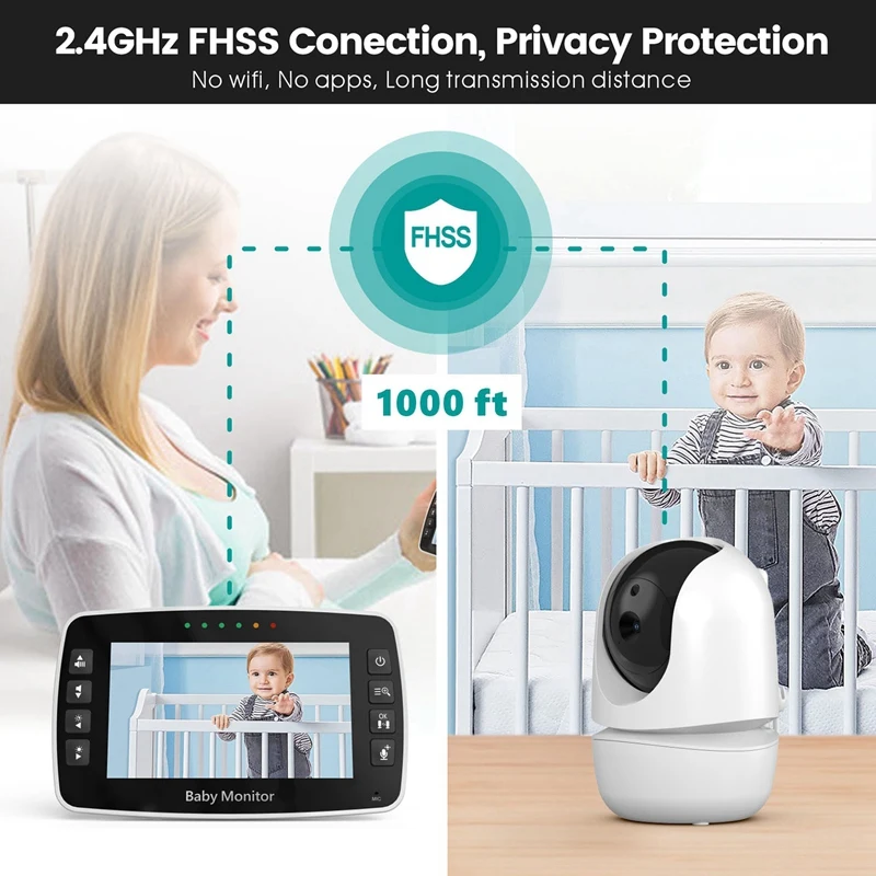 4.3Inch IPS Screen Wireless PTZ Intercom Baby Monitor Security Camera Long Distance Camera EU Plug