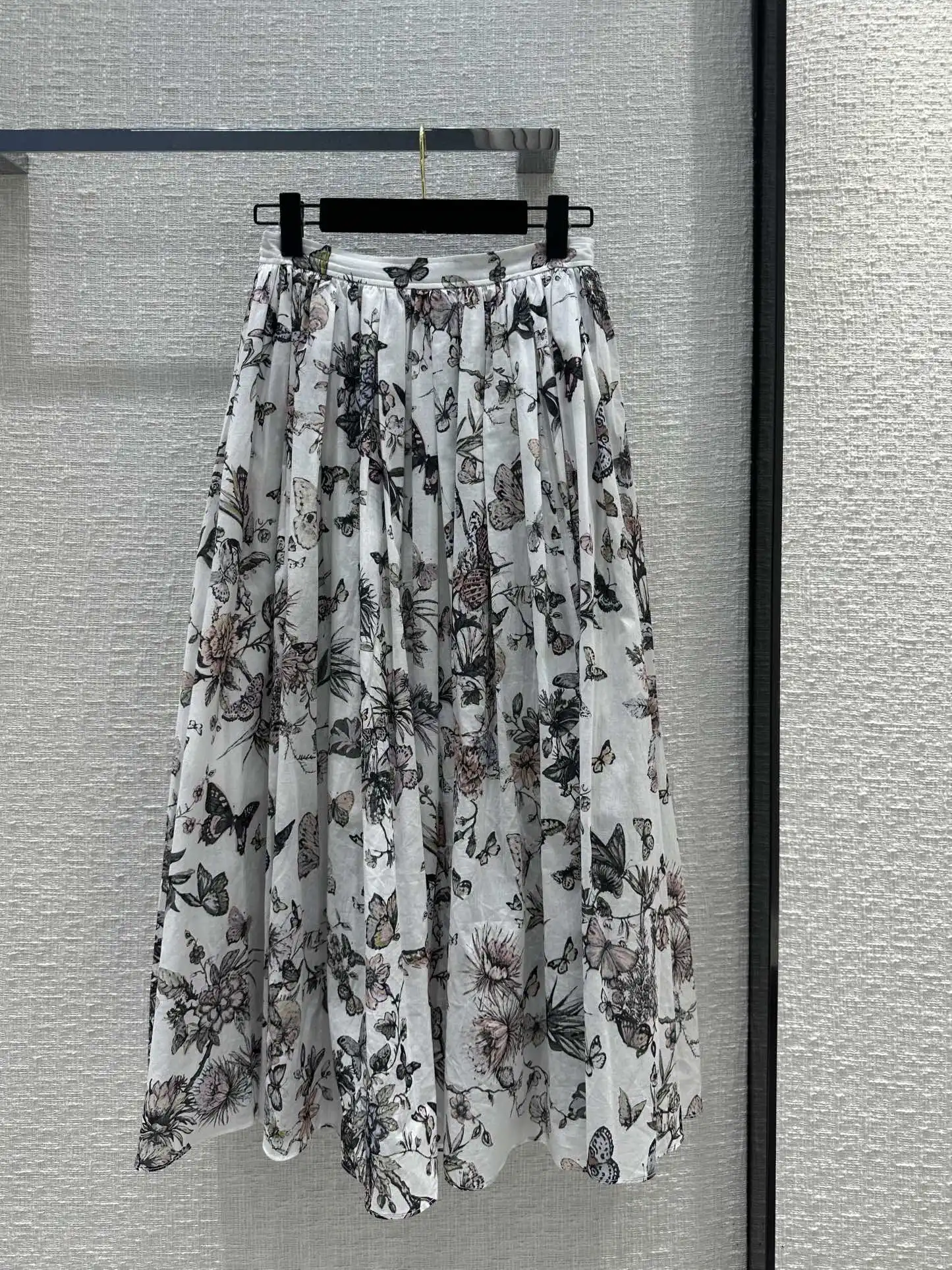 2024 Women High Quality Luxury Runway New Spring Resort Floral Butterfly Printing Cotton Midi Skirts A-Line Elegant Chic Sweet