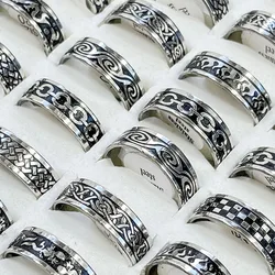 100 Pieces Vintage Mixed Flame Waves Pattern Rock Punk Stainless Steel Ring For Men Jewelry Wholesale Rings Lots NO.026