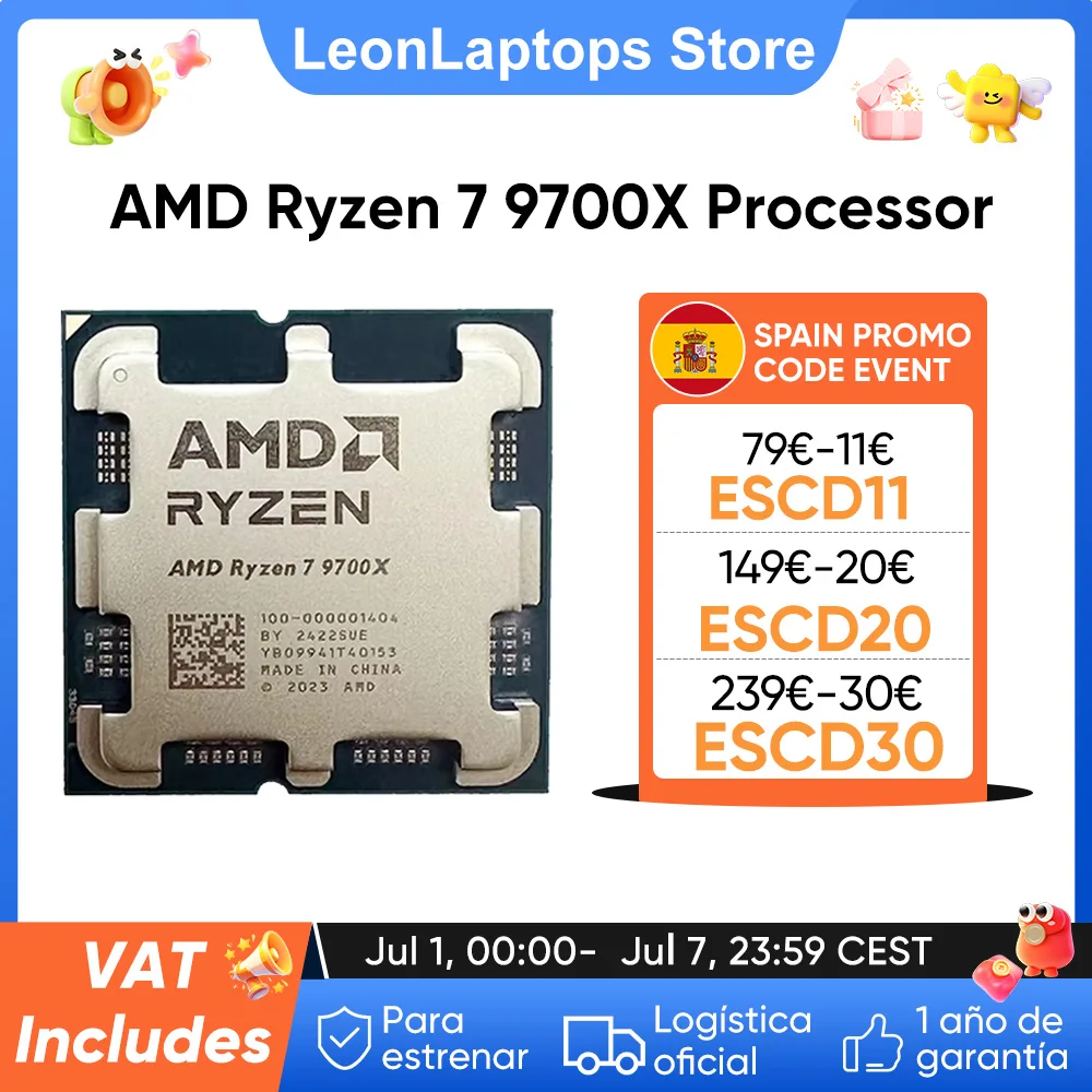 AMD Ryzen 7 9700X Processor 5.5GHz 8-Core 16-Thread 40MB Game