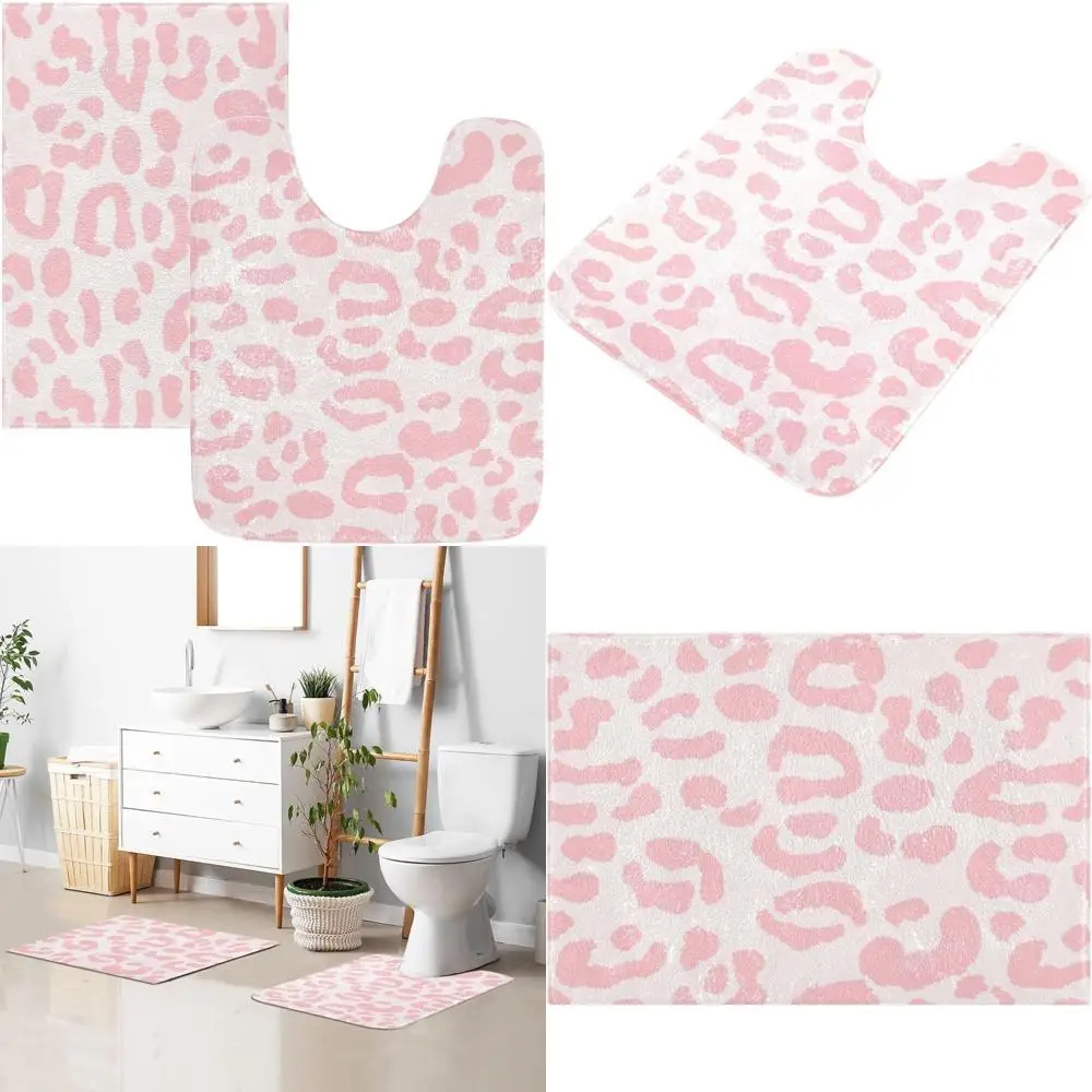 

Набор пушистых ковриков для ванной с леопардовым принтом для душа, U-образные коврики для унитаза, впитывающие и можно стирать в машине.