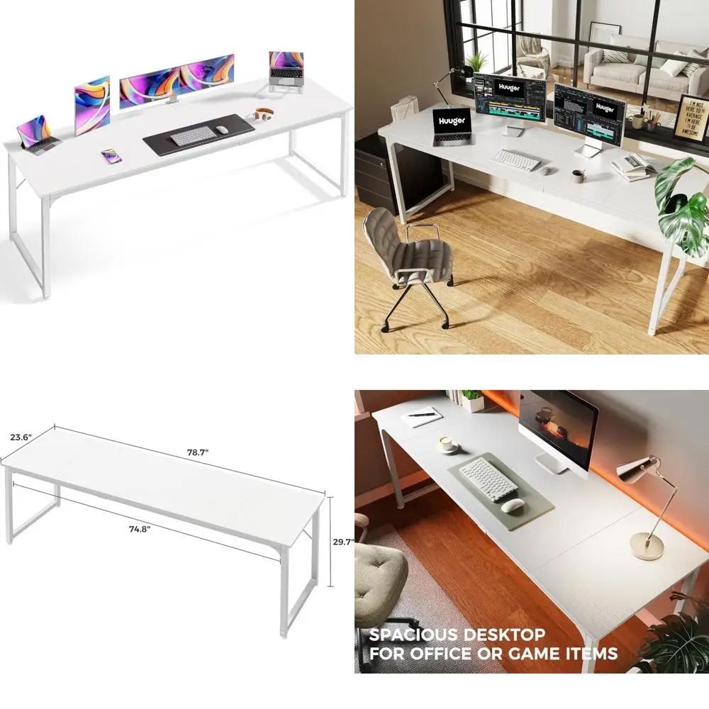 

80 Inch Wide Computer Desk for Home Office, Gaming and Study with Storage Space, Sleek and Simple Design