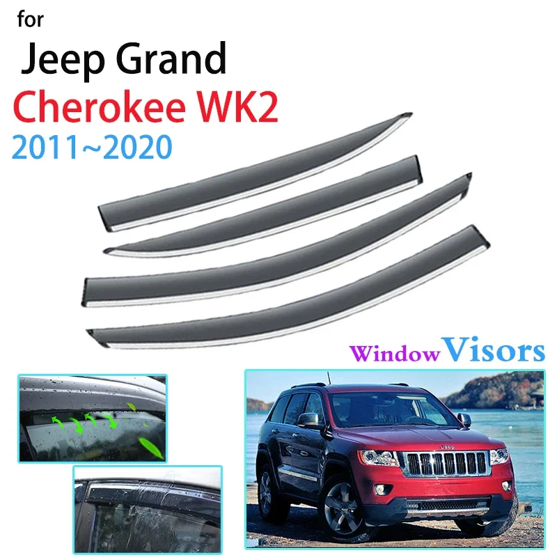 Windows Visors for Jeep Grand Cherokee WK2 2011~2020 Wind Deflectors Anti-rain Sun Guard Shades Awning Trim Car Accessories 4PCS