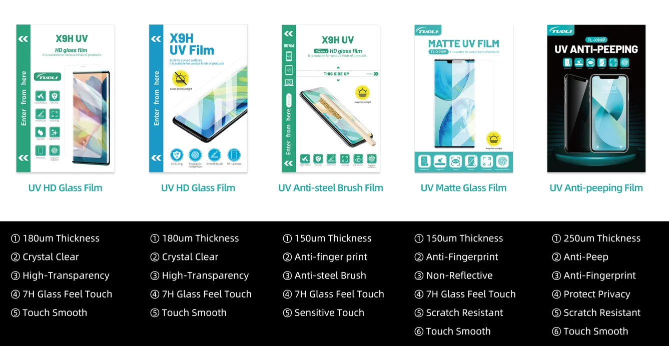 Imagem -02 - Tuoli-uv hd Clear Glass Protective Soft Film Curvo Screen Cover Máquina de Cura a Vácuo X9h 180 250u Tl168 Tl568 Tl518 50 Pcs