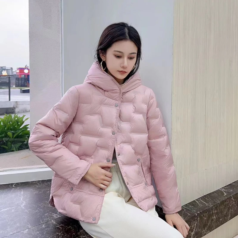 Hooded Short Down Jacket for Women, Casual Puffer Parka, Loose Coat, Winter Outwear, New Fashion, 2024