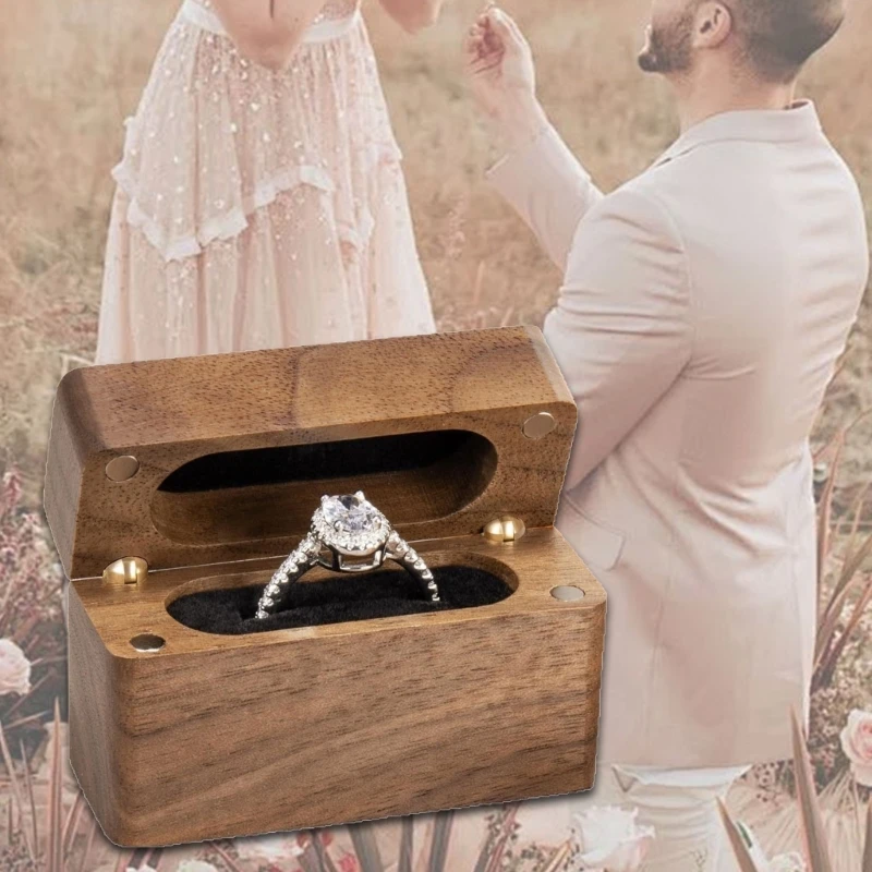 

Elegant Wooden Pair Ring Display Box Travel Friendly Design Case For Proposal Anniversary Gift Storage