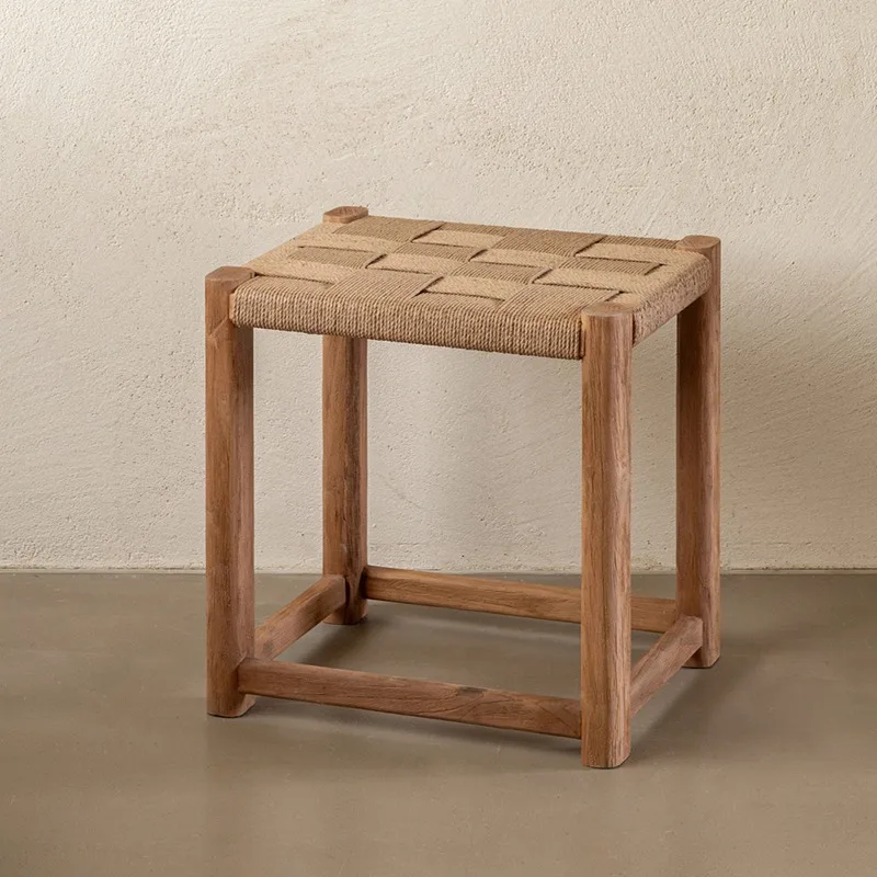 

Vintage Solid Wood Stool Wabi-Sabi Style Chair - Minimalist Modern Vanity Mid-Century Makeup Chair & Entryway Shoe Stool Ottoman