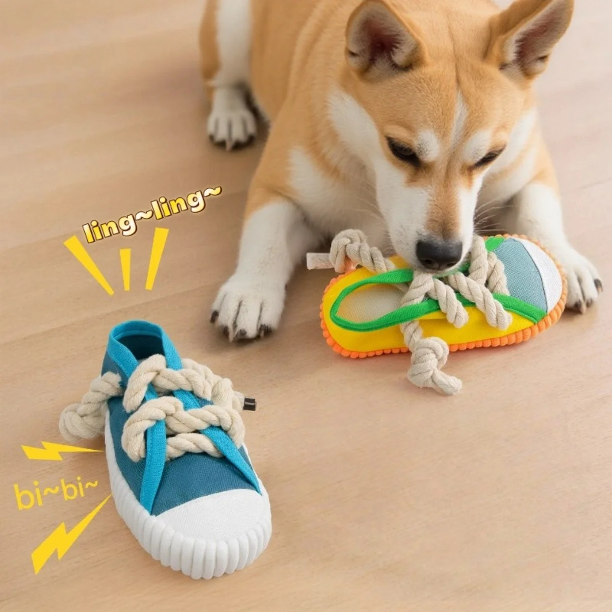 Hundespielzeug zum Kauen, Quietschend, Bissfest, aus Canvas, Knotenspielzeug für Welpen, zur Zahnreinigung und zum Training, mit Glocke, Kauspielzeug-Zubehör