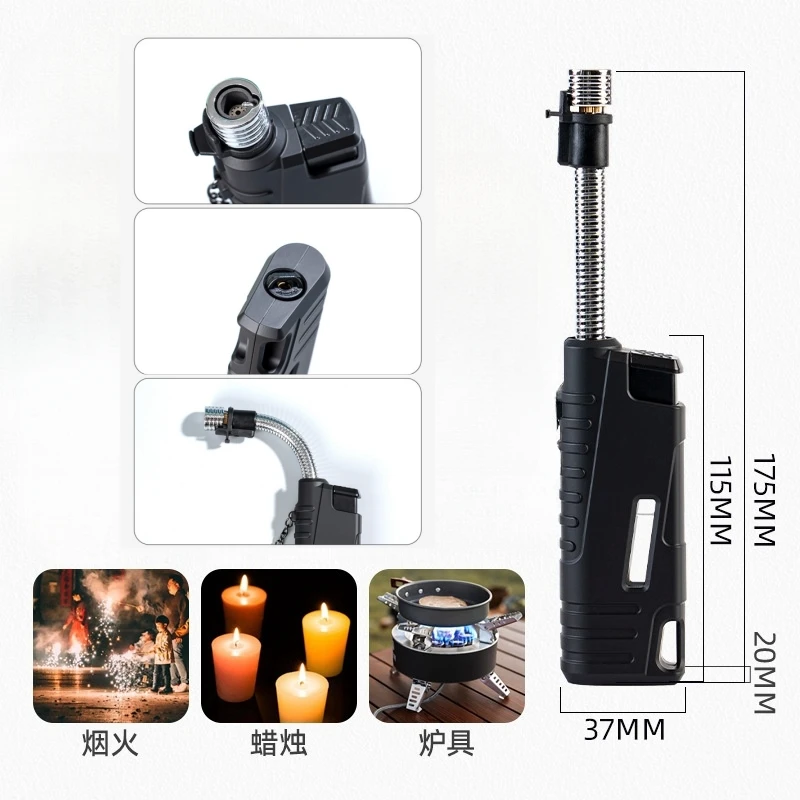 Outdoor Retractable 360° Flexible Lighter Jet Flame Windproof Inflatable Butane Gas Camping Gadgets Portable Smoking Accessories