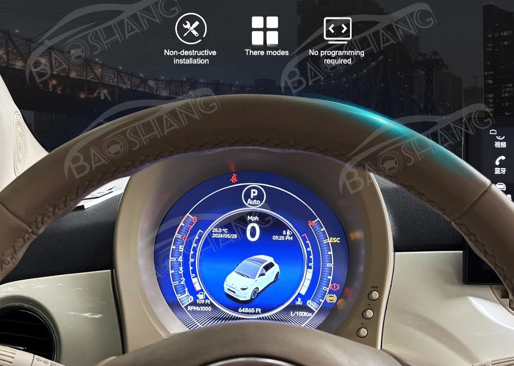 7Inch New Upgrade Car Dashboard Panel Speedometer for 500 2007-2024 LCD Digital Instrument Cluster Dashboard