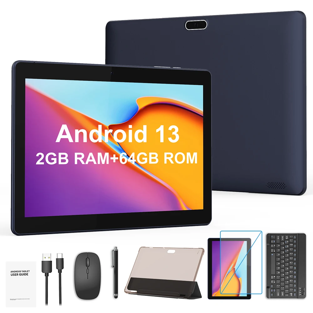 

10 inch Android 13 tablet, quad-core processor, 4(2+2) GB RAM, 64GB ROM, 1TB extended memory, 1280 * 800 HD IPS screen, 6000mAh
