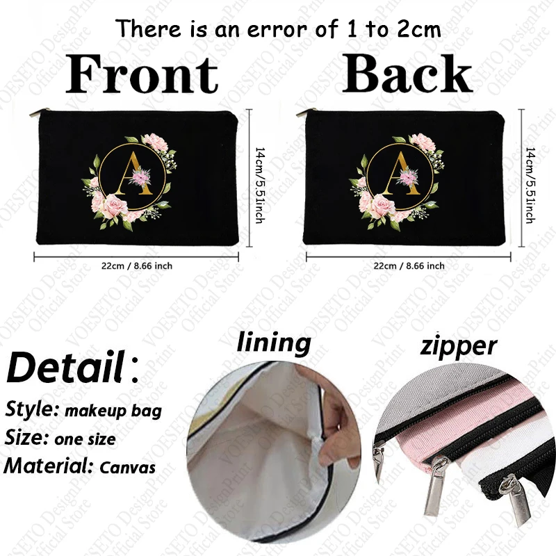 1 pc wreath letters Monogram pattern Makeup Bag, Travel Toilet Storage Bag,Party Gift Zipper Organizer,Cosmetic Pouch For Makeup