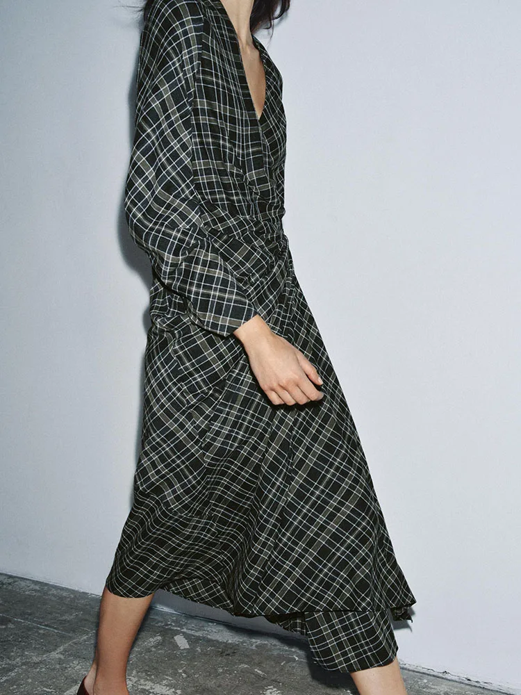 Faionable الحلو منقوشة الدكتور مريح مطوي الكورية Sle طويل Sve منتصف الخصر ثوب مسائي للنساء شتاء 2025