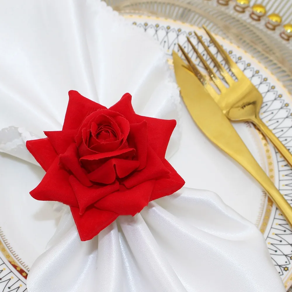 Simulation Rose Napkin Ring Happy 2025 Valentine's Day Party DIY Mr & Mrs Wedding Decor For Weedings Bridal Shower Supplies