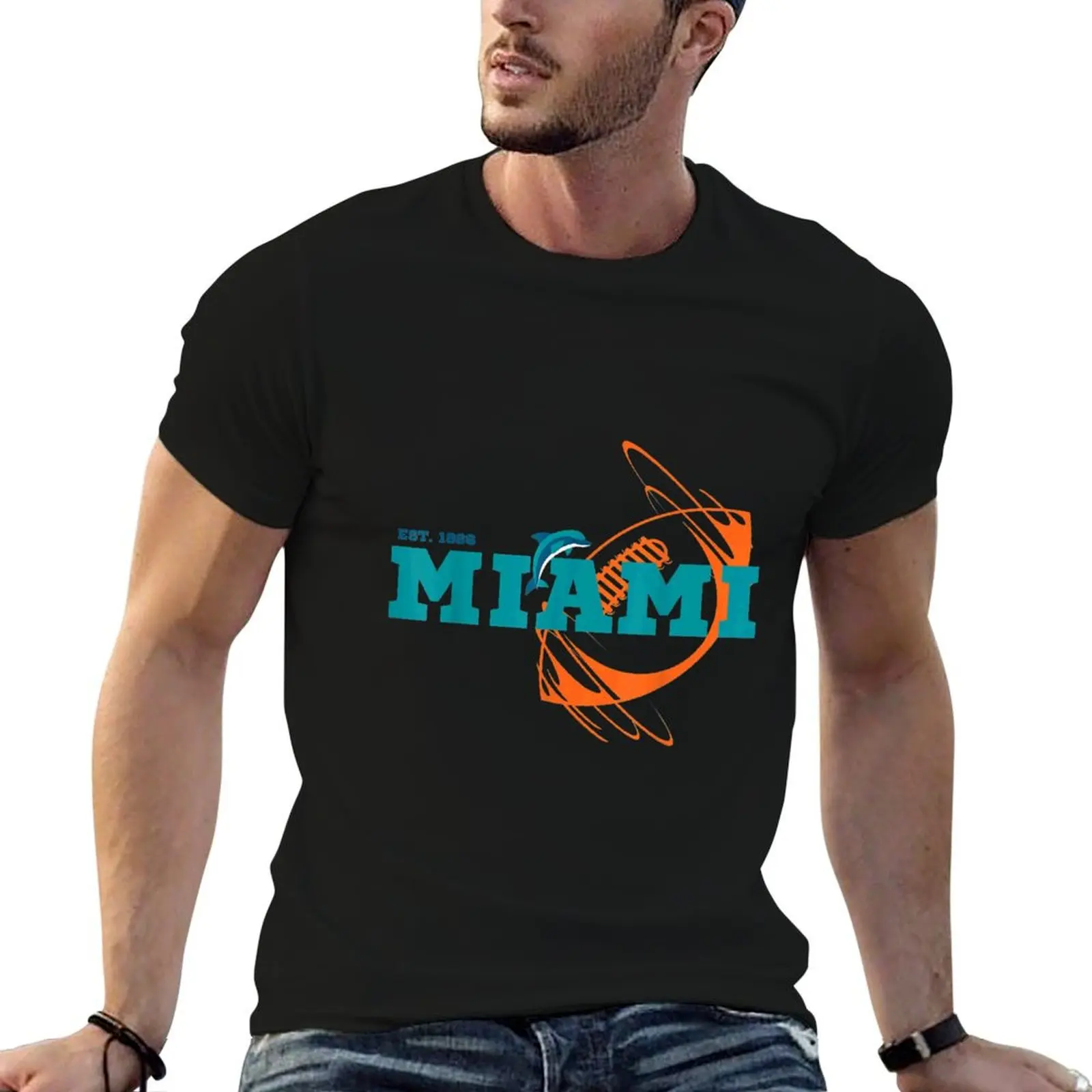 Camiseta de regalo con diseño de delfines del equipo deportivo Miami Est 1966, camisetas para hombre, camisetas de algodón con diseño de anime, camiseta de gran tamaño