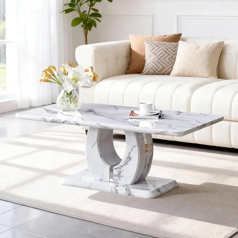 Marble Pattern Coffee Table for Living Room Modern Luxury Rectangle Coffee Tables with Storage Tea Tables for Small Space