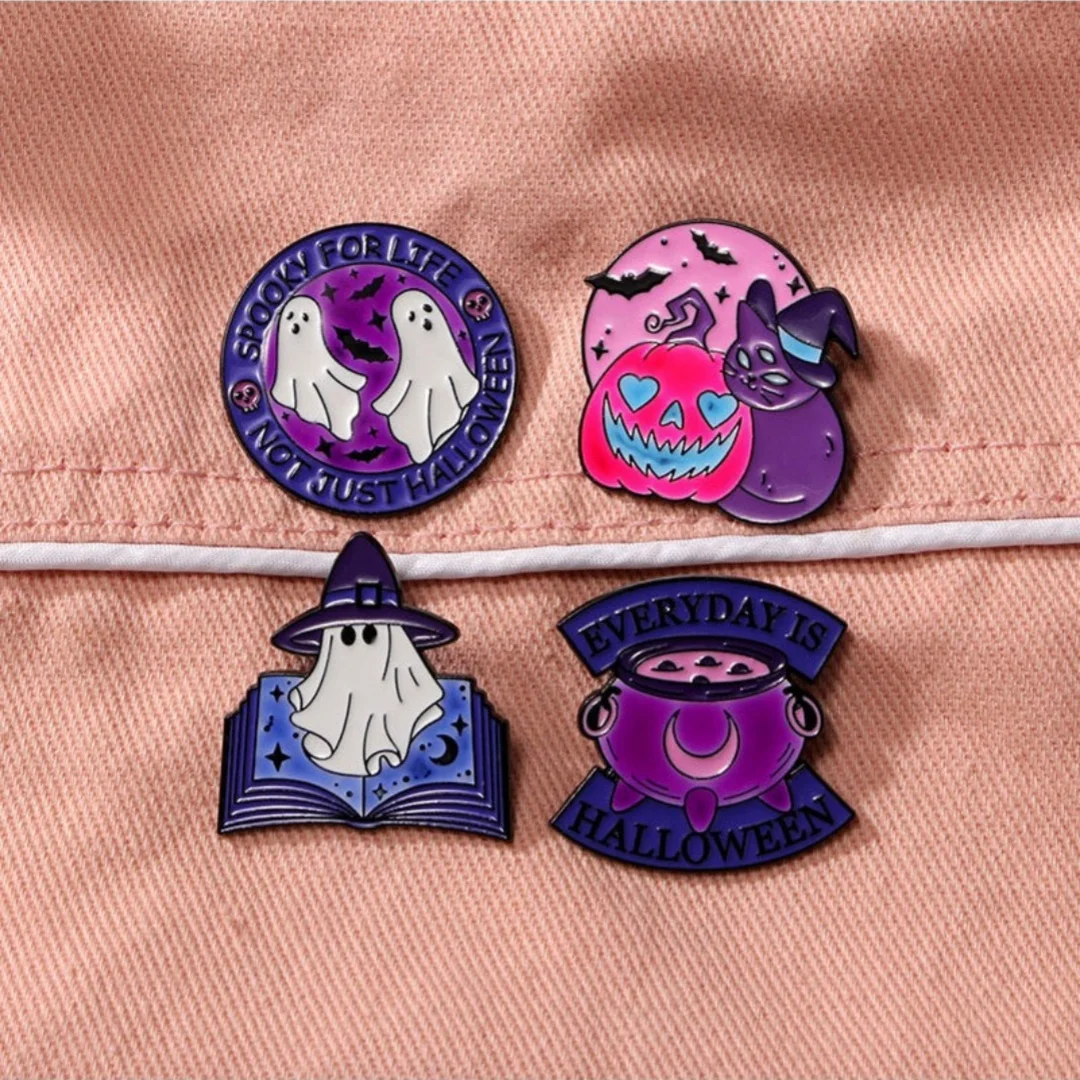 EVERYDAY IS Halloween Enamel Pin Pumpkin Cat Brooch Witchy Spooky Badge Decor Magical Ghost Pins Clothes Jacket Decor Wholesale