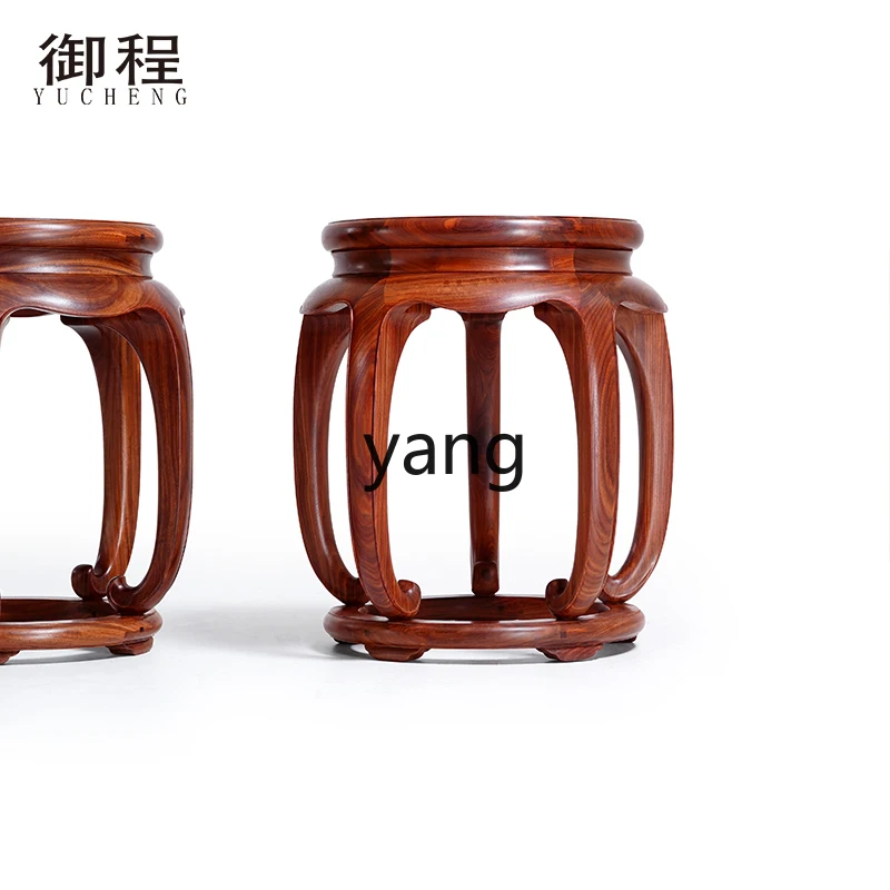 LH lobular red sandalwood paint-free wax-free round drum stool, simple solid wood