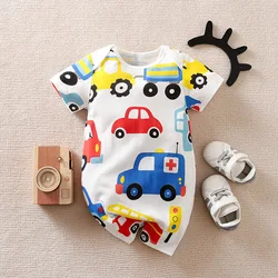 Summer Boys and Girls Cute Cartoon Cycling All Cotton Comfortable Casual Short Sleeve Round Neck Baby Bodysuit