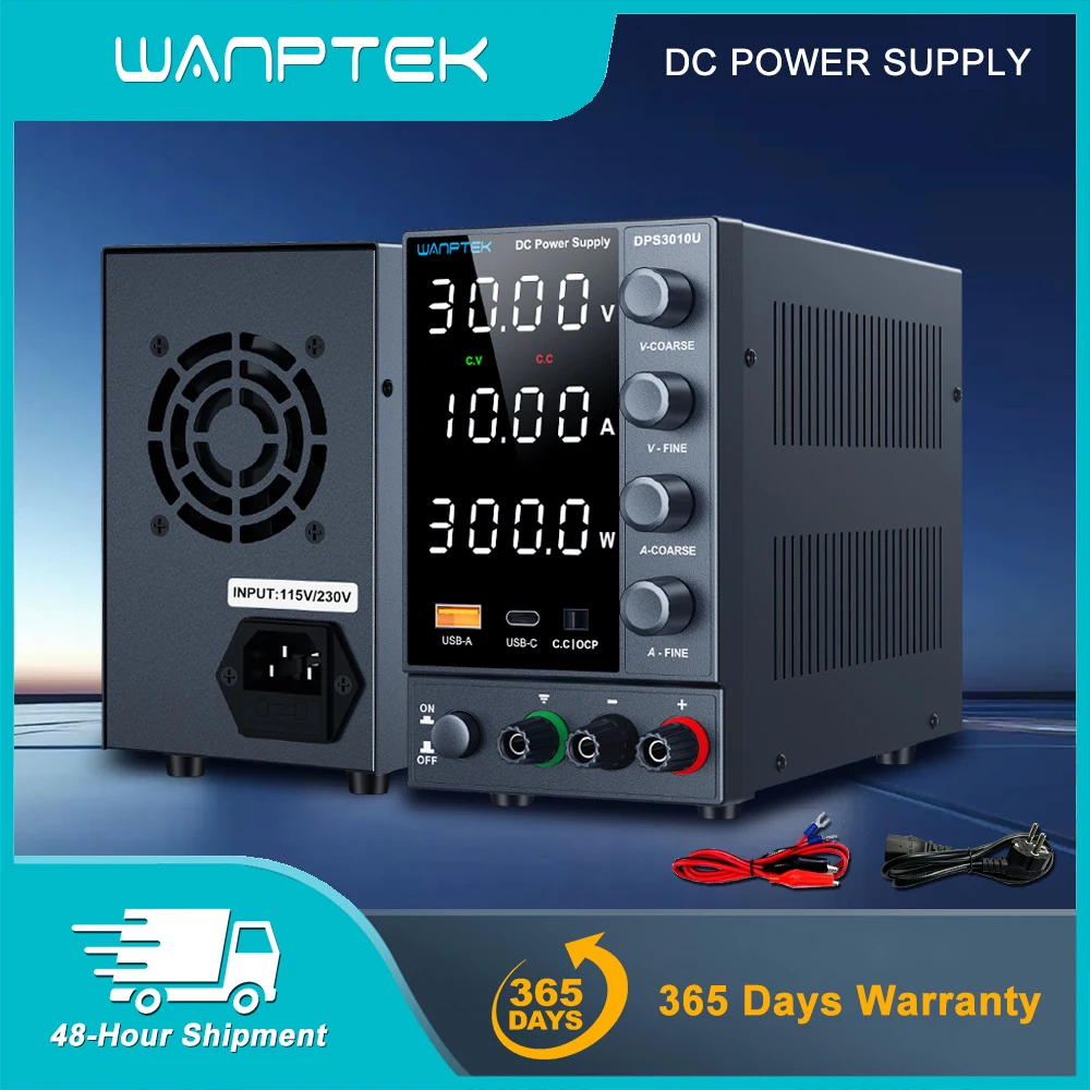 Wanptek Alimentatore da laboratorio regolabile 30V 60V 120V con funzione di ricarica rapida USB/tipo C Alimentatore CC corrente preimpostata