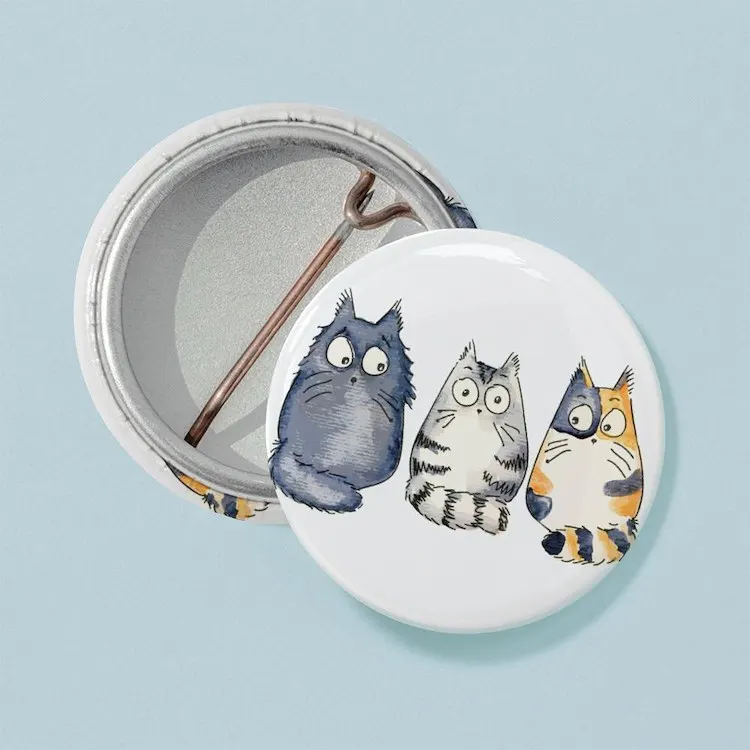 Three 3 Cats Mini Button Brooch Cartoon Creative Clothes Jewelry Women  Gift Hat Cute Badge Lapel Pin