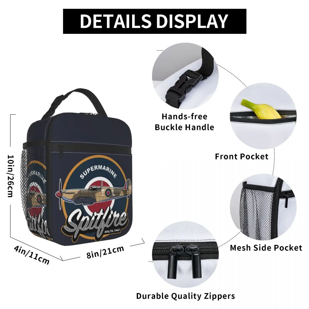 RAF Supermarine Spitfire Fighter Aircraft Plane Insulated Lunch Bag for Kids School Cooler Thermal Food Box Tote Lunch Boxes