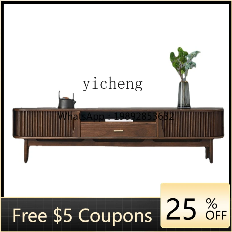 

AA Black Walnut Color TV Cabinet Simple Living Room TV Stand Floor Cabinet Solid Wood TV Cabinet Tea Table Combination