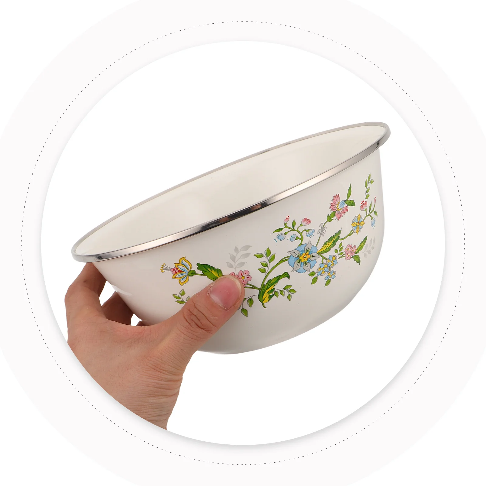 

5Pcs Enamel Fruit Salad Bowls Set Vintage Lightweight Round Shape Multipurpose Mixing Serving Kitchen Fruit Bowl