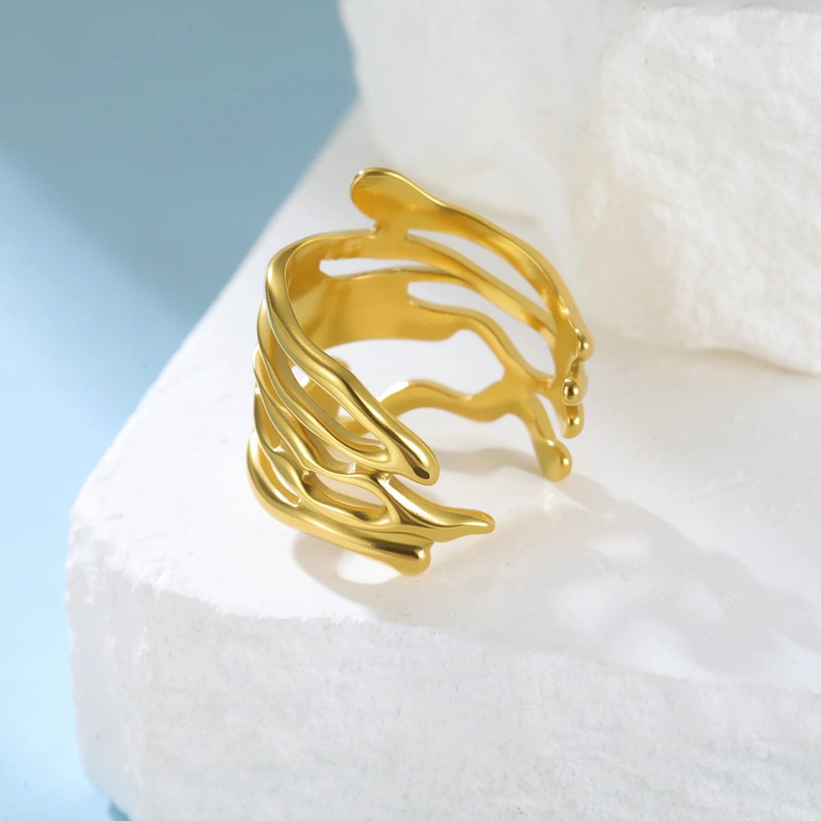 COOLTIME Unregelmäßige Hohle Ringe Für Frauen Männer Edelstahl Gold Farbe Offenen Ring Einfache und Modische Schmuck Geschenk 2026 Neue – Detail 4