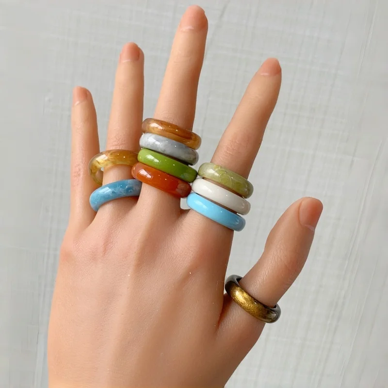 10 piece retro fashion stacked resin ring set suitable for parties, vacations, music festivals, carnivals, and exquisite gifts