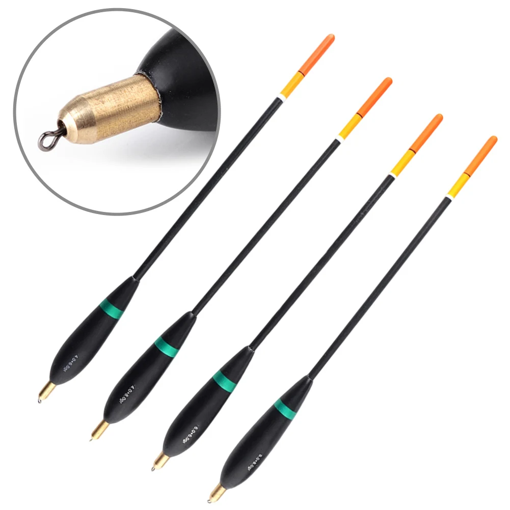 

4pcs balsa wood fishing floats with copper head tail bobbers allowing sliding and effective bait positioning in water