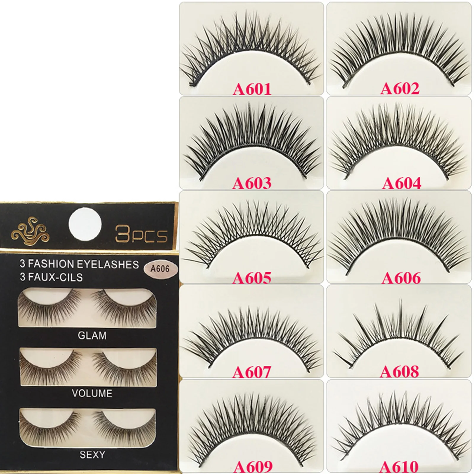 3 Paar modische falsche Wimpern, lange Wimpernverlängerung, natürlich aussehende gefälschte Wimpern für Frauen und Mädchen, Party, tägliches Make-up