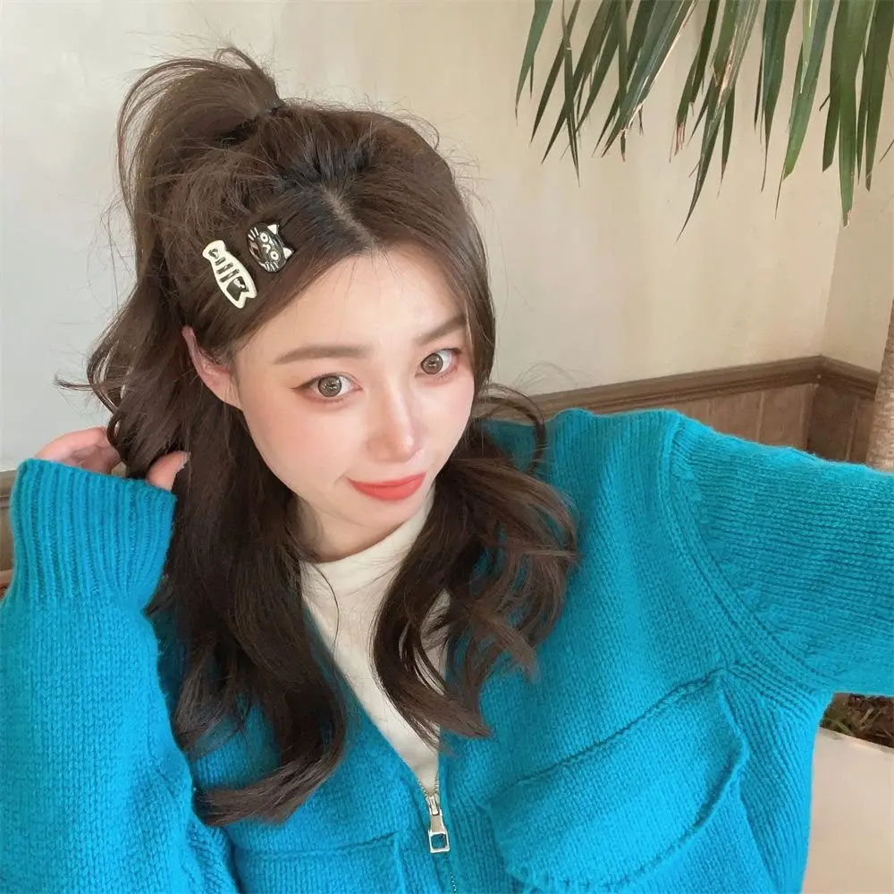 Милый мультяшный Кот рыба заколка для волос смола черный белый цвет аксессуары для волос детская заколка для волос