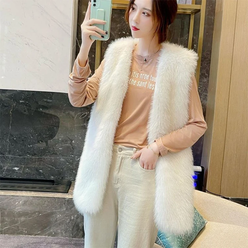 Faux Fox Fur Vest Women2024 Autumn Winter Fashion Slim Sleeveless Coats Fur Cardigan Female Artificial fur Waistcoat