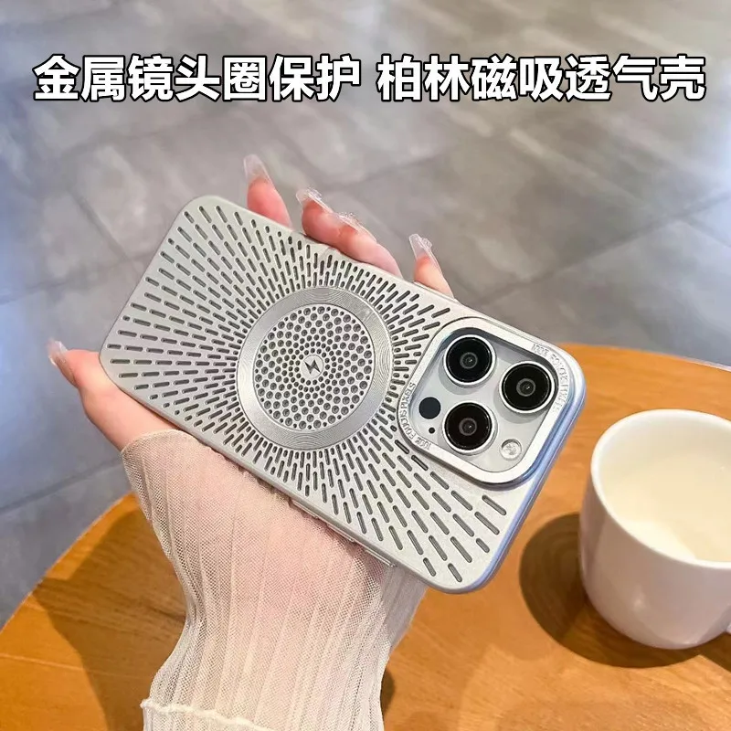 dissipation breathable magnetic mobile phone case is suitable for Apple 17promax advanced sense 16 hollow advanced protective
